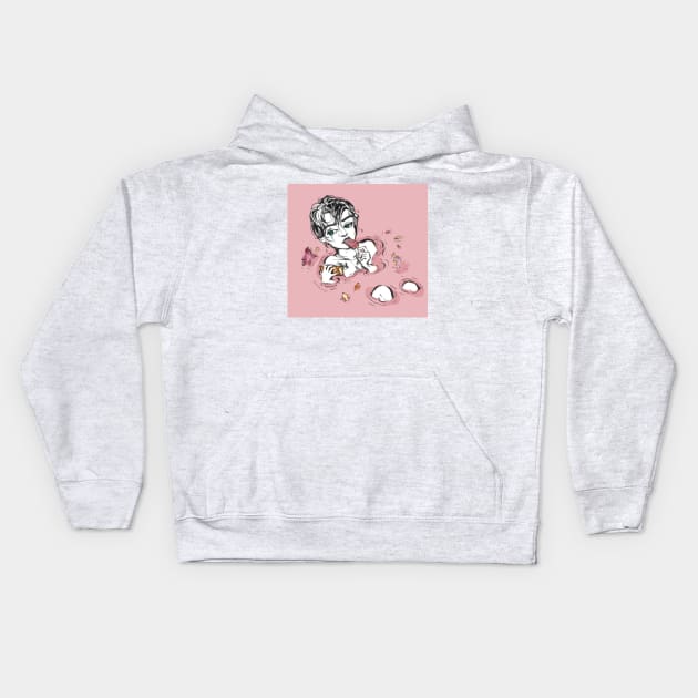 Pink Contemplation Kids Hoodie by alulawings